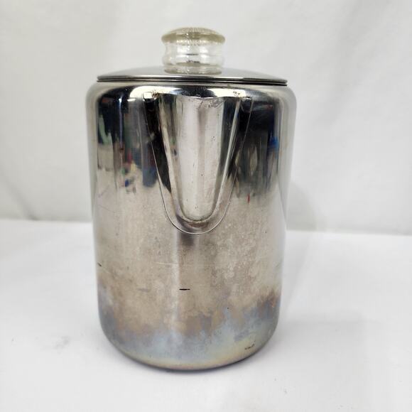 Stainless Steel 18/8 12-Cup Camping Coffee Percolator Non-Electric Wood Handle - Picture 3 of 12